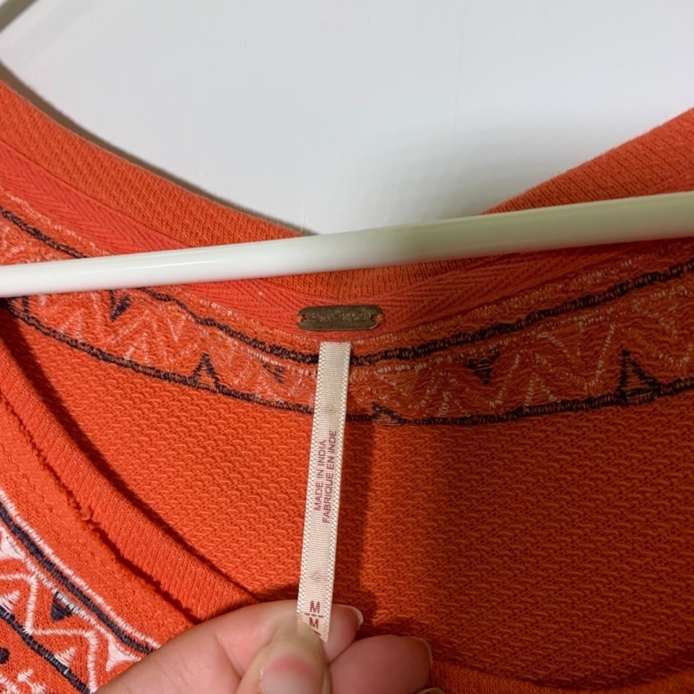 Free People Medium‎ Orange Avalon Boho Embroidered Short Sleeve - Picture 6 of 7